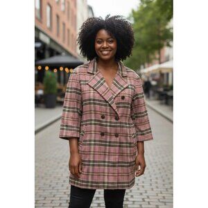 Davi+Dani Plaid Pea Coat Womens Plus Size 3XL Fall Wool Blend Classic Multicolor